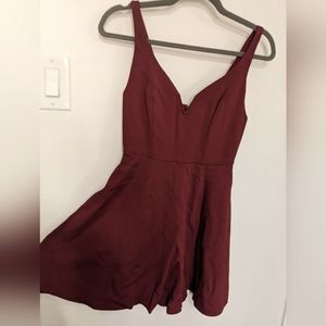 Kimchi Blue Urban Outfitters Notch V Neck Sweetheart Skater Mini Dress Burgundy